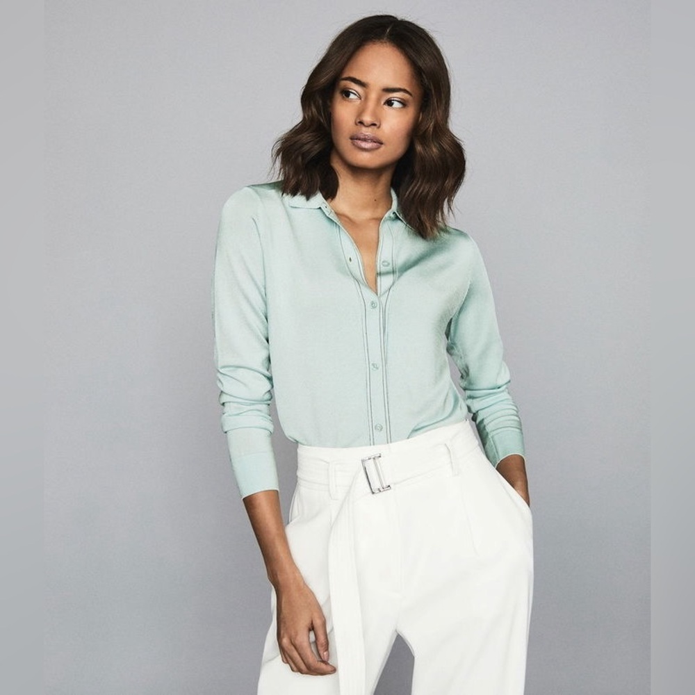 NWT Reiss Ida Stitch Detail Button Through Top